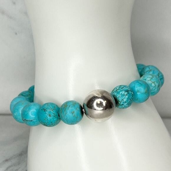 Faux Turquoise Bubble Beaded Stretch Bracelet - Picture 3 of 7